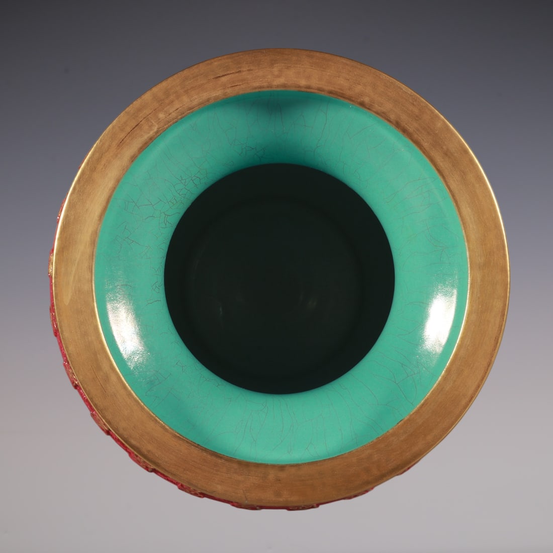 An Exquisite Ruby Red-Glazed Painted Gold Vase - 7