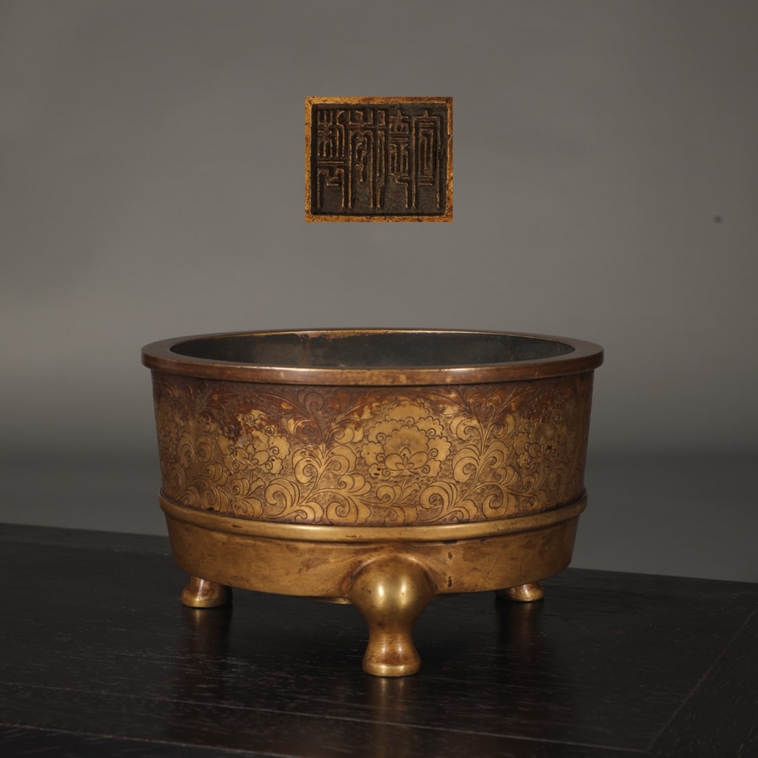 An Exquisite Bronze Lotus Pattern Tripod Censer: An Exquisite Bronze Lotus Pattern Tripod Censer,Ming Dynasty,China,Xuande Four-character