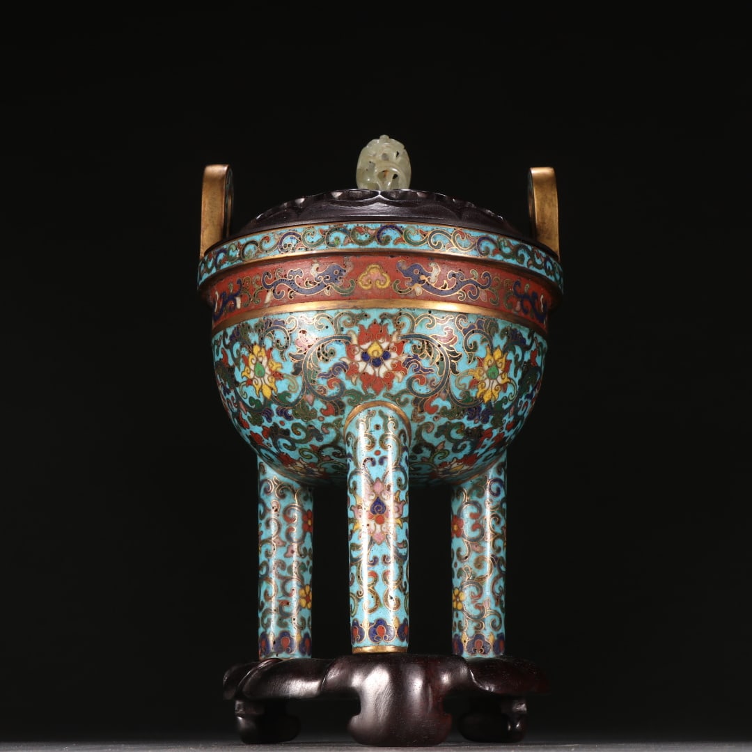An Exquisite Gilt Bronze Cloisonne Lotus Pattern Tripod Censer (1 of 9)