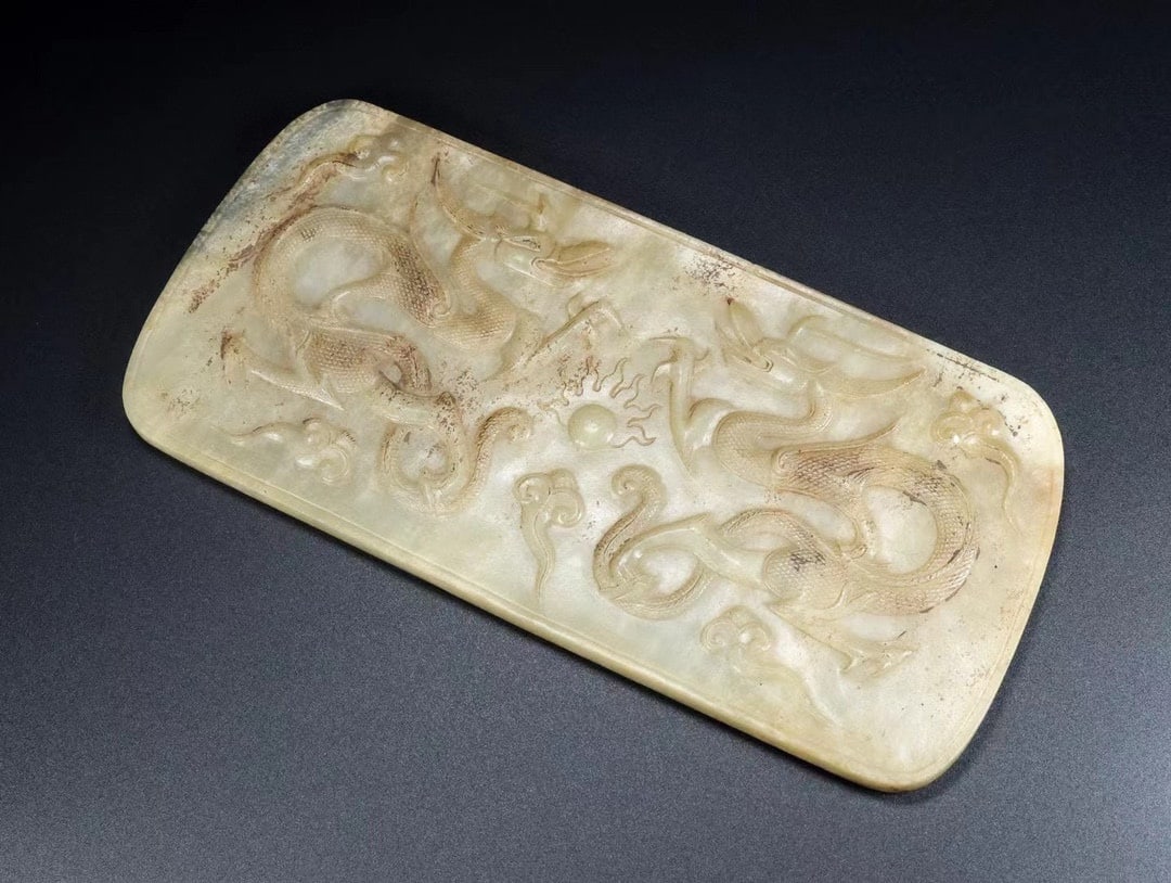 An Exquisite Hotan Jade Dragon Pattern Table Screen - 5