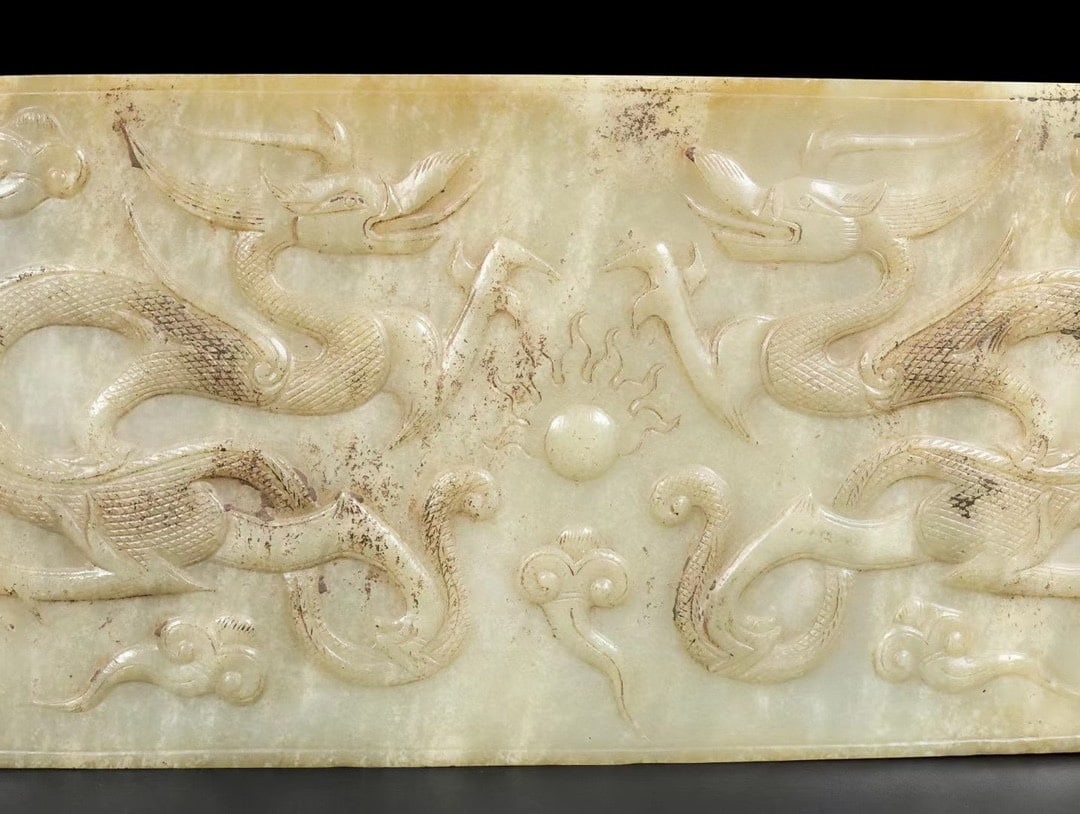 An Exquisite Hotan Jade Dragon Pattern Table Screen - 7