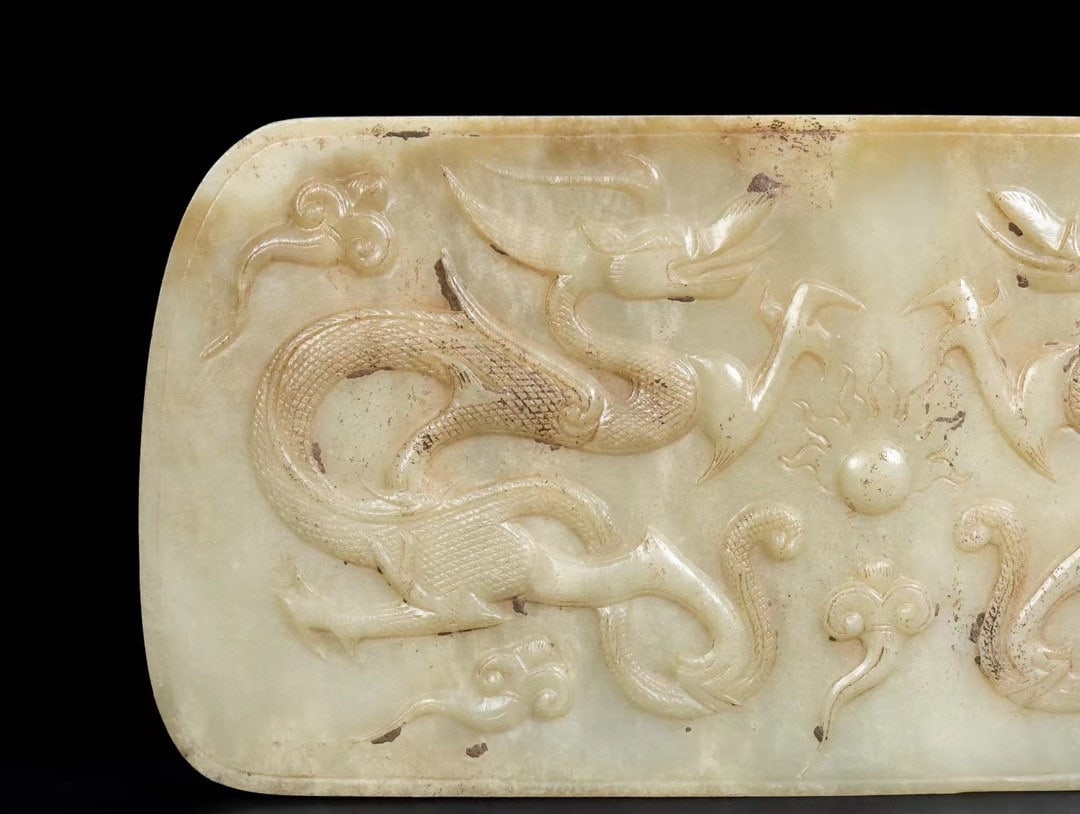 An Exquisite Hotan Jade Dragon Pattern Table Screen - 9