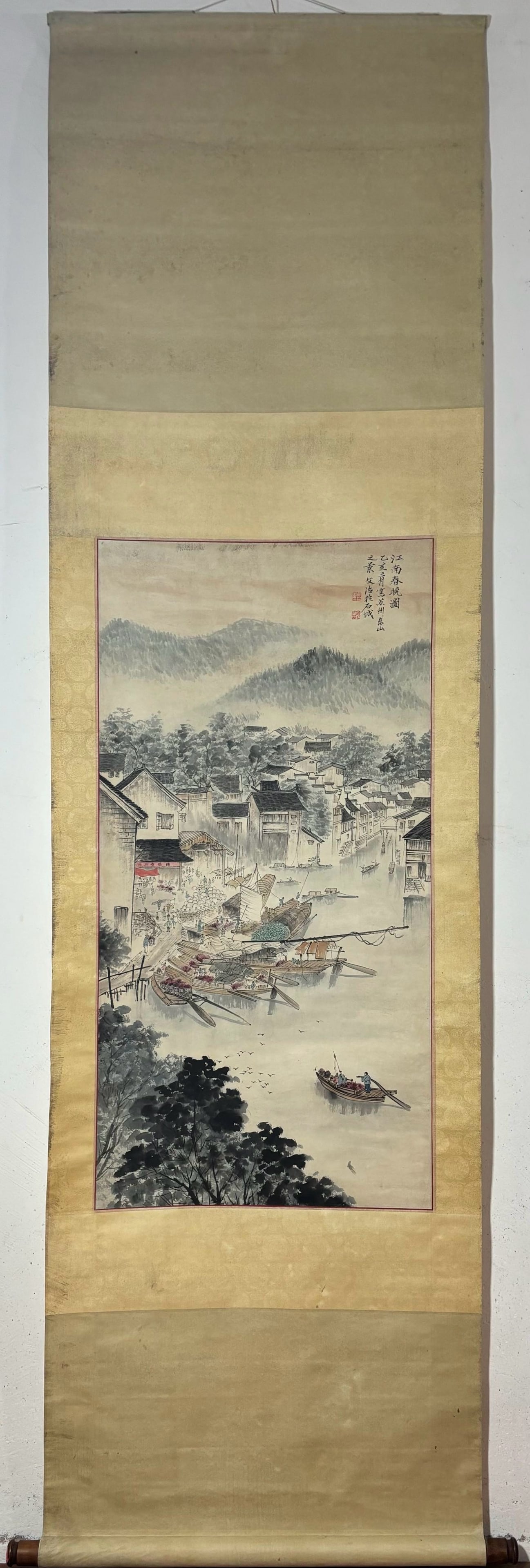 A Chinese Vertical Scroll Ink Painting of Landscape on Paper: A Chinese Vertical Scroll Ink Painting of Landscape on Paper,Modern Time,Song Wenzhi,without frame size:38.6inx19.3in