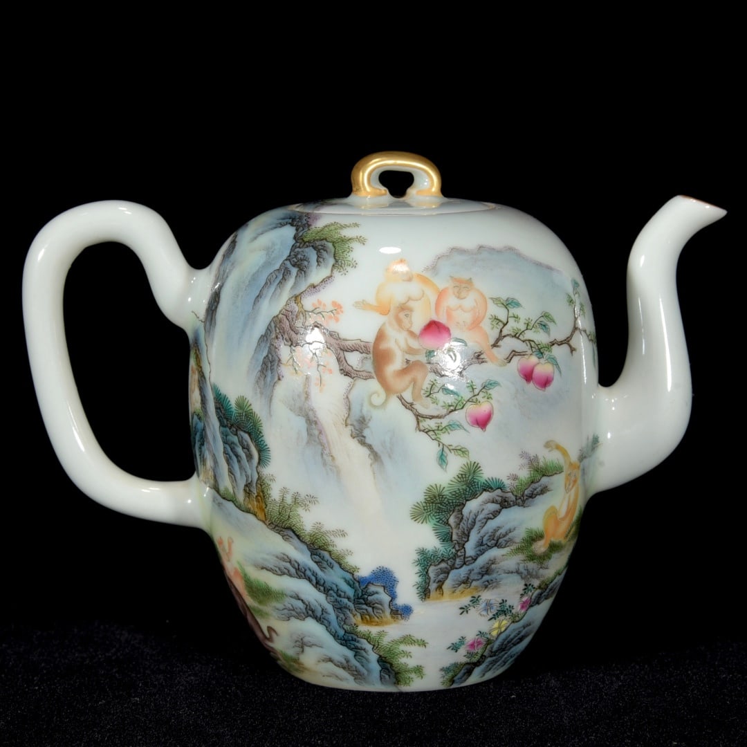 An Exquisite Enamel Monkey Pattern Ewer (1 of 9)