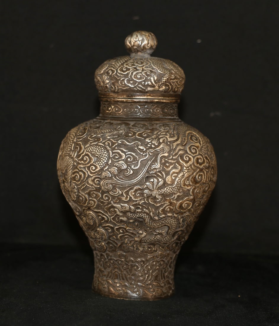 An Exquisite Silver-Gilt Copper Dragon Pattern Jar - 4