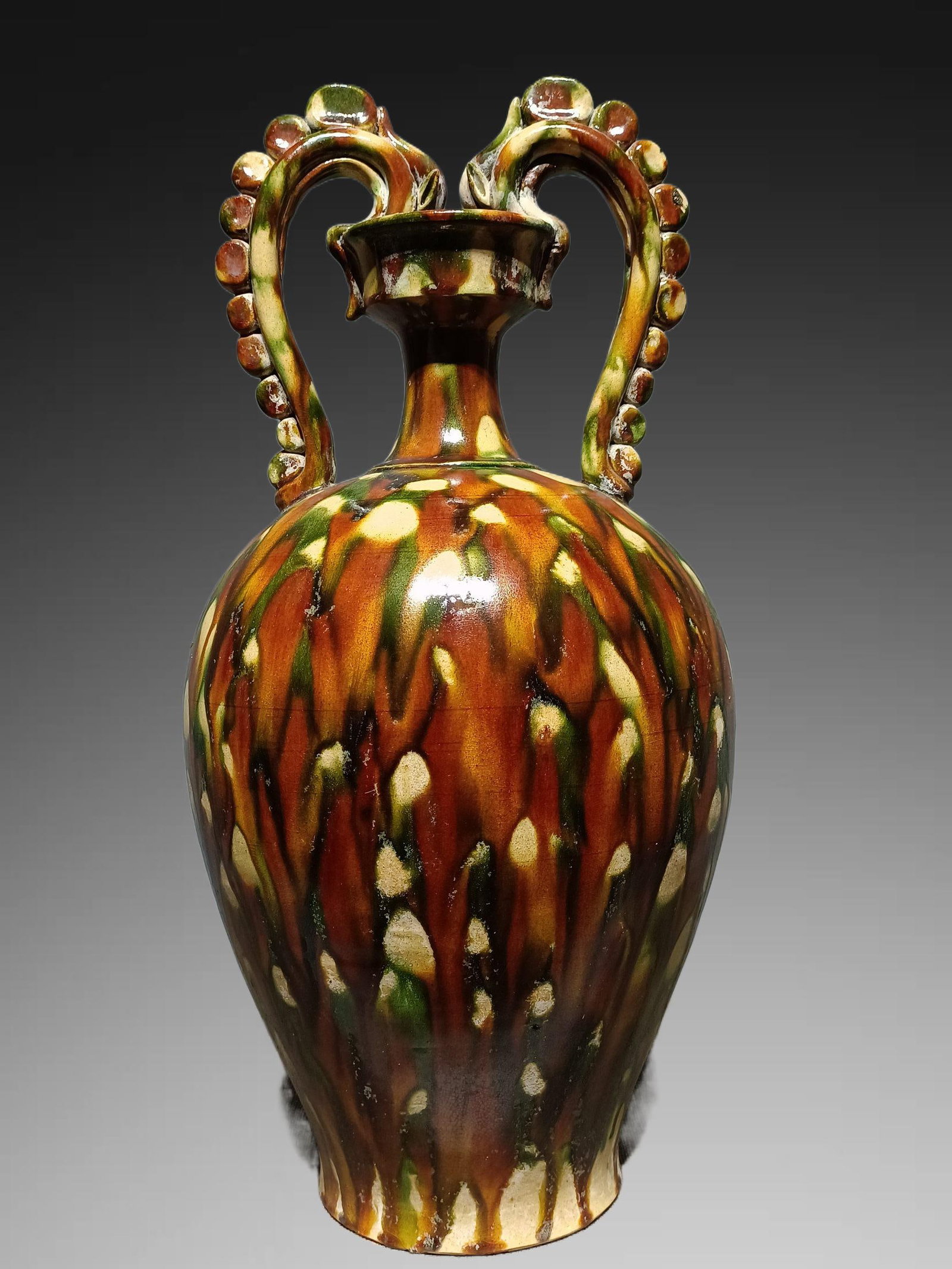 An Exquisite Tang Tri-Color Glazed Pottery Dragon Vase (1 of 7)