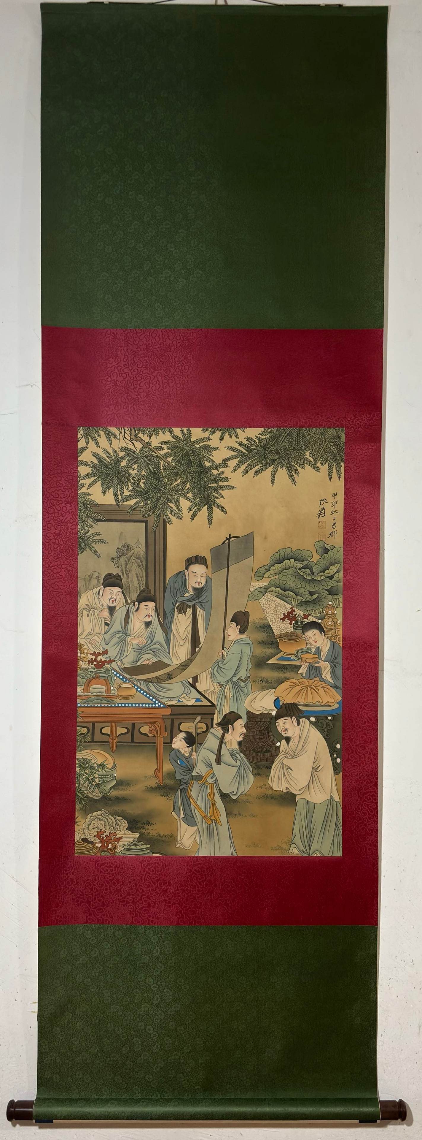 A Chinese Vertical Scroll Ink Painting of Figures on Silk (1 of 9)