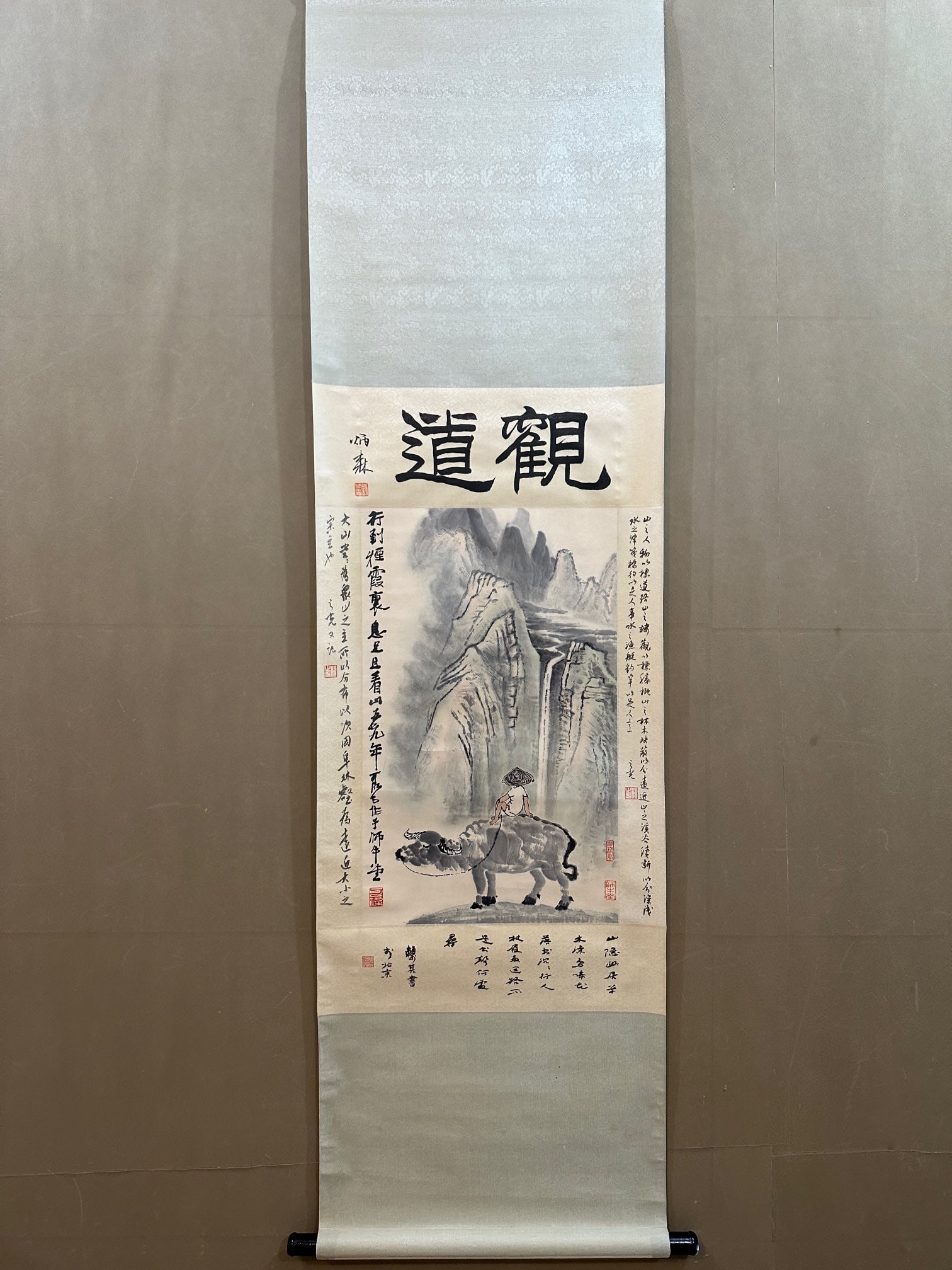 A Chinese Vertical Scroll Ink Painting of Landscape on Paper: A Chinese Vertical Scroll Ink Painting of Landscape on Paper,Modern Time,Li Keran,without frame size:16.9inx27.2in