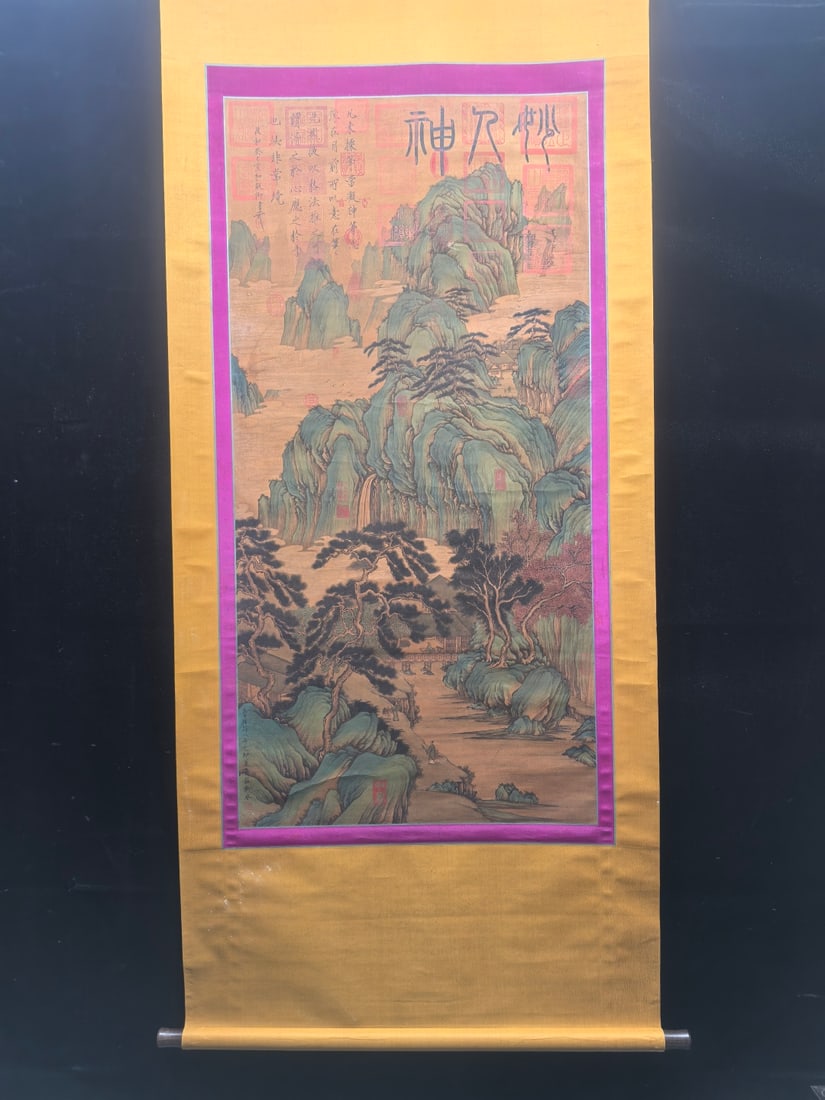 A Chinese Vertical Scroll Ink Painting of Landscape on Silk: A Chinese Vertical Scroll Ink Painting of Landscape on Silk,Song Dynasty, China,Liu Yong,without frame size:26.8inx54.5in