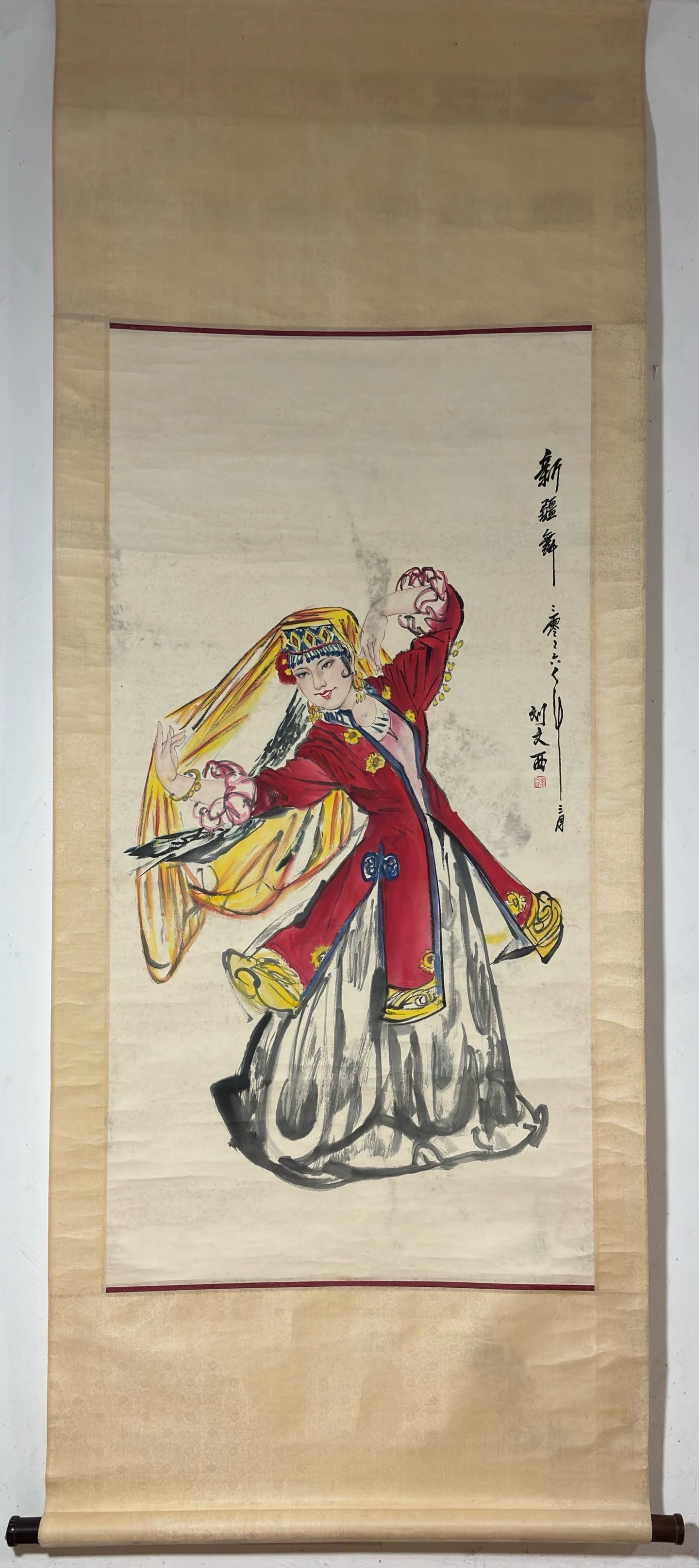 A Chinese Vertical Scroll Ink Painting of Figures on Paper (1 of 9)