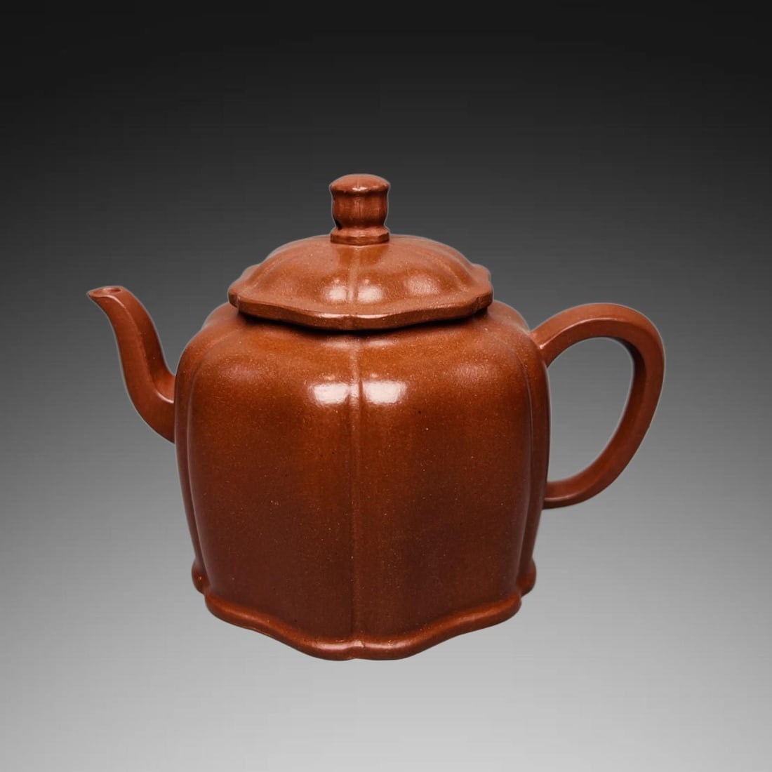 An Exquisite Purple Sands Ribbed Teapot: An Exquisite Purple Sands Ribbed Teapot,Republic of China,With Mark,Size:3.5inx3.9in 紫砂筋纹壶,民国,带款