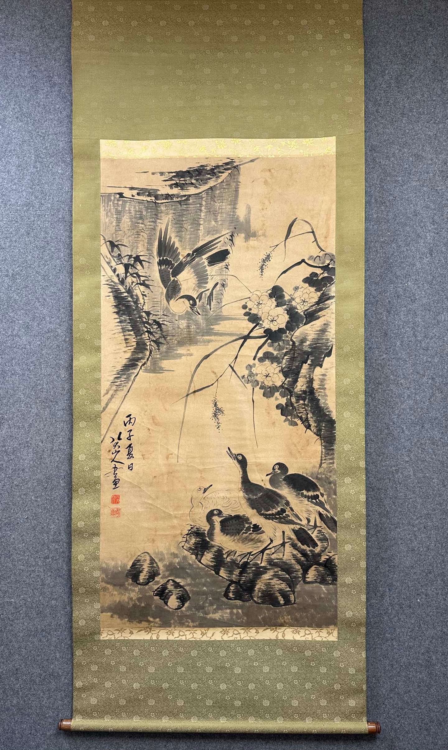 A Chinese Vertical Scroll Ink Painting of Flower and Bird on Paper (1 of 9)