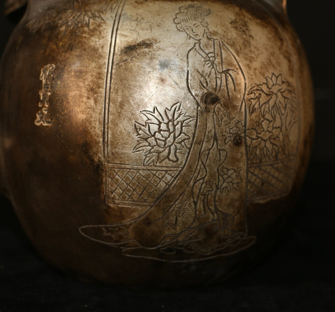 An Exquisite Silver-Gilt Copper Figures Pattern Jar - 9
