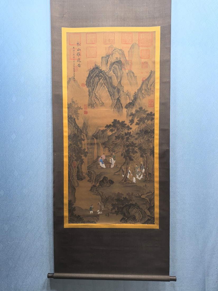 A Chinese Vertical Scroll Ink Painting of Landscape on Silk: A Chinese Vertical Scroll Ink Painting of Landscape on Silk,Song Dynasty, China,Li Cheng,without frame size:25.2inx55.1in