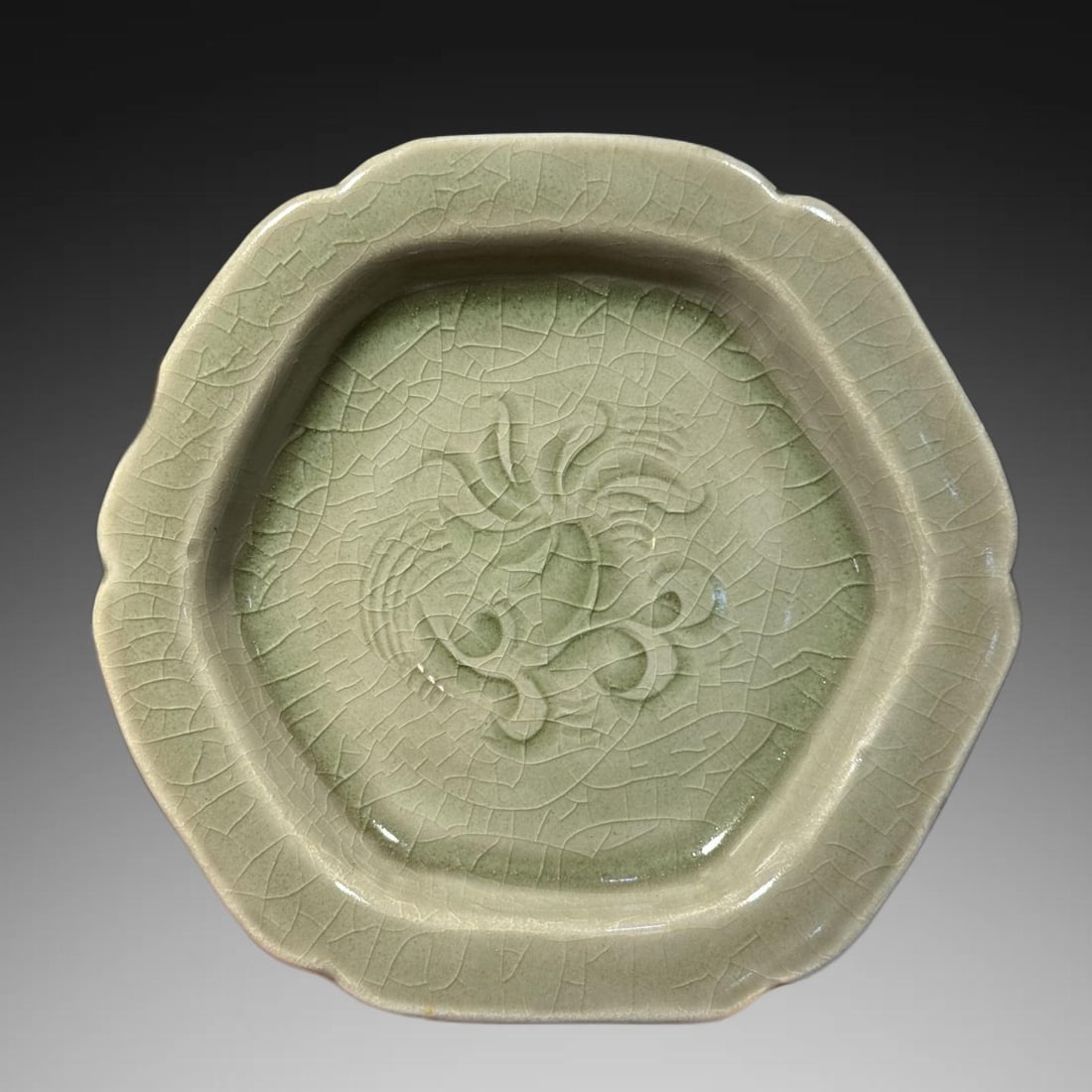 An Exquisite Yaozhou Kiln Celadon Glzed Flower Pattern Brush Washer (1 of 6)