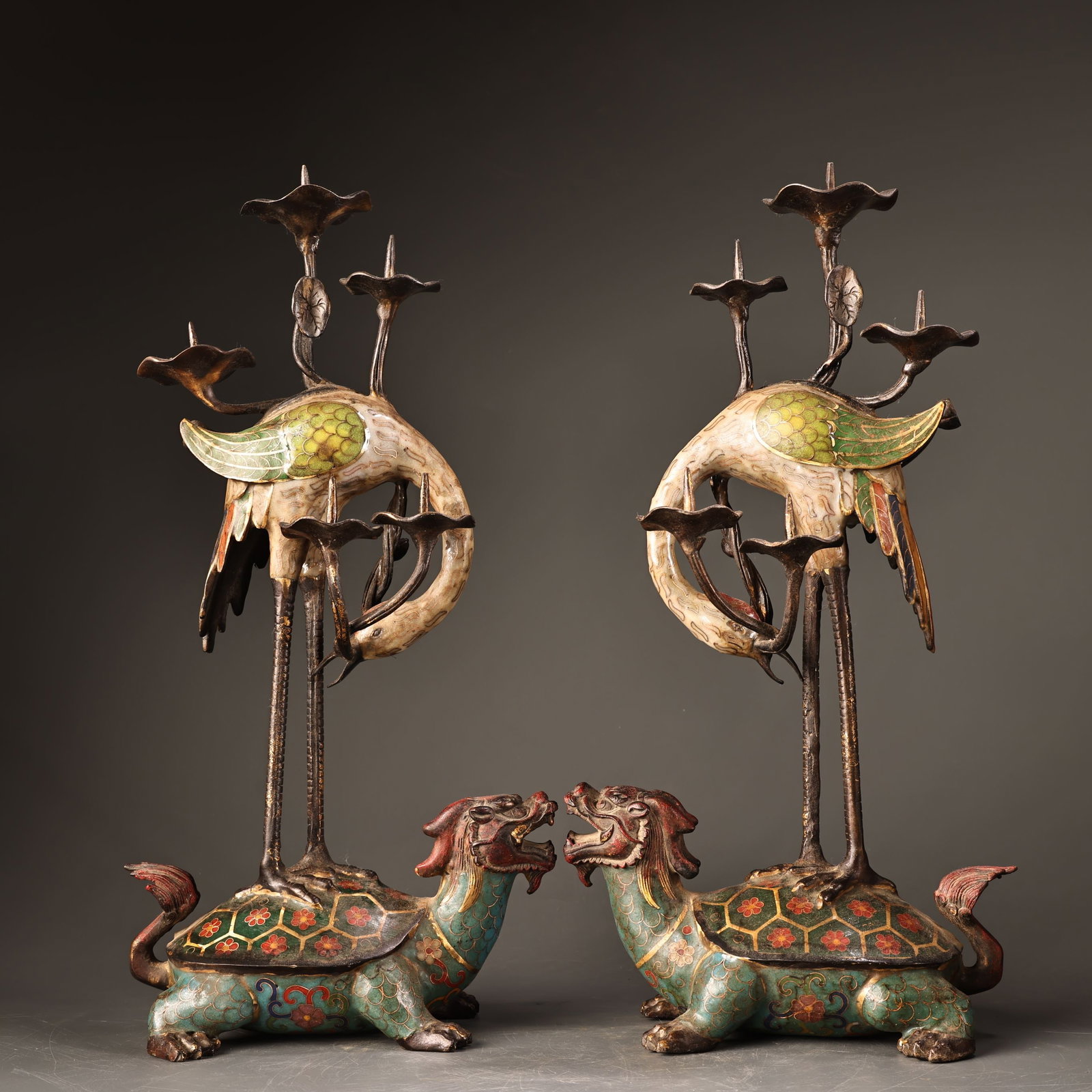 A pair of Exquisite Bronze Cloisonne Crane Candlestick (1 of 9)
