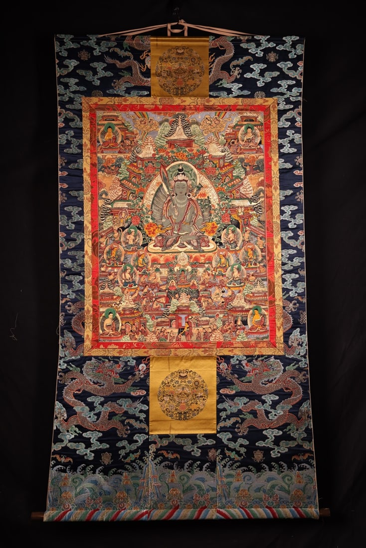 An Exquisite Statue of Gautama’s Mother Thangka: An Exquisite Statue of Gautama’s Mother Thangka,Ming Dynasty, China,Size:59.1inx31.5in(Whole),35inx23.6in(Leather Core) 佛母唐卡,中国明代
