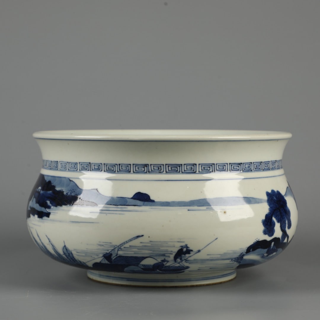 An Exquisite Blue and White Landscape Pattern Brush Washer (1 of 7)