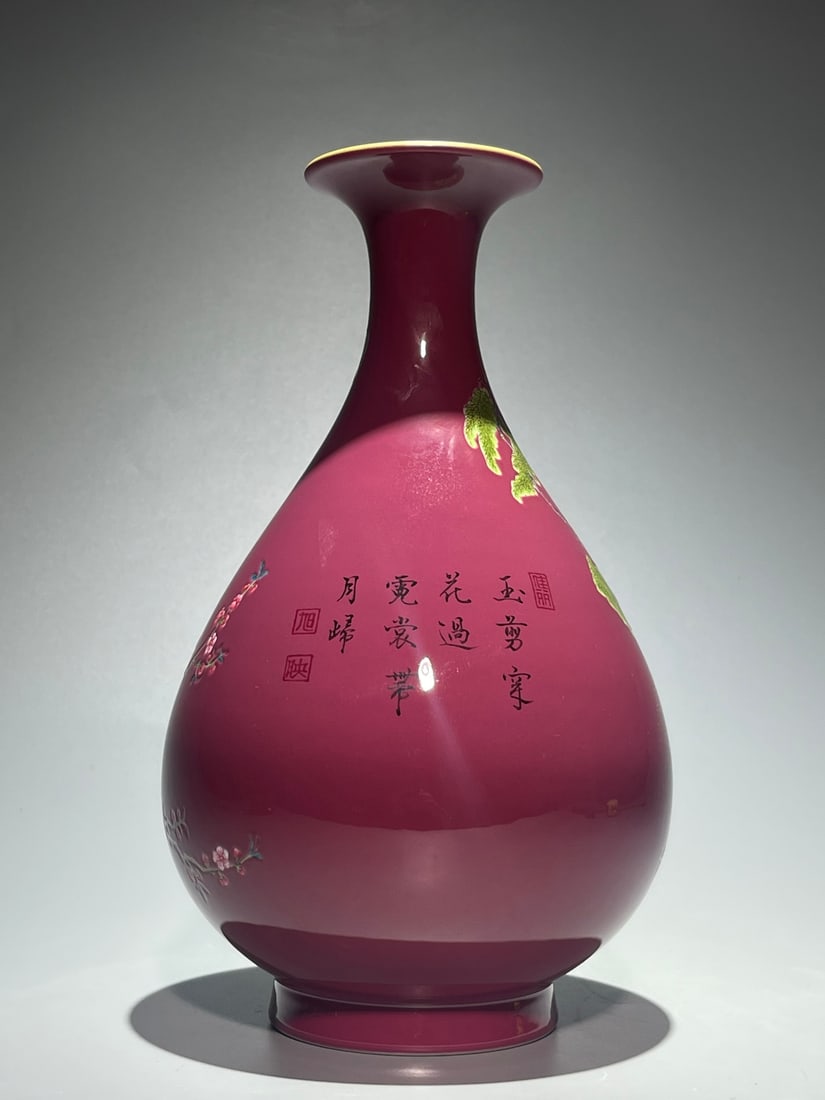 An Exquisite Ruby Red-Glazed Flower and Bird Pattern Vase - 4