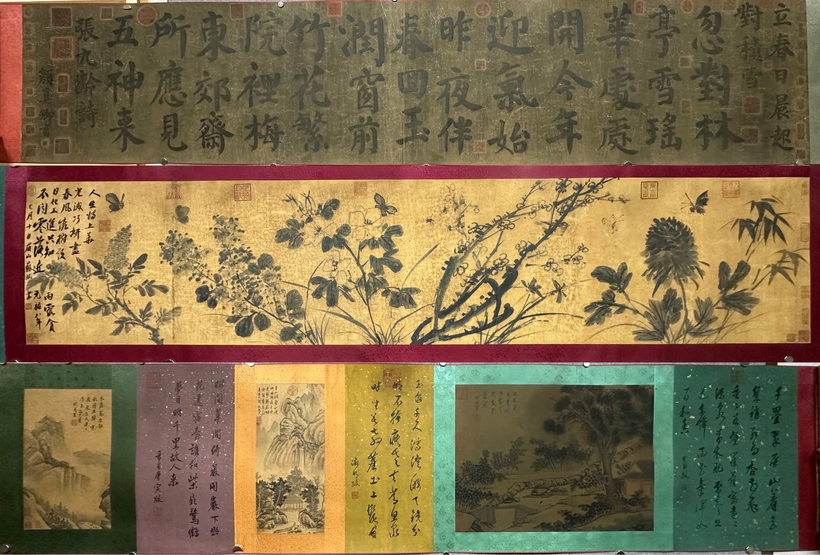 A Chinese Hand Scroll Ink Painting of Flowers on Paper: A Chinese Hand Scroll Ink Painting of Flowers on Paper,Tang Dynasty, China,Yan Zhenqing,without frame size:397.6inx22.8in 一幅中国水墨纸本花ࡔ