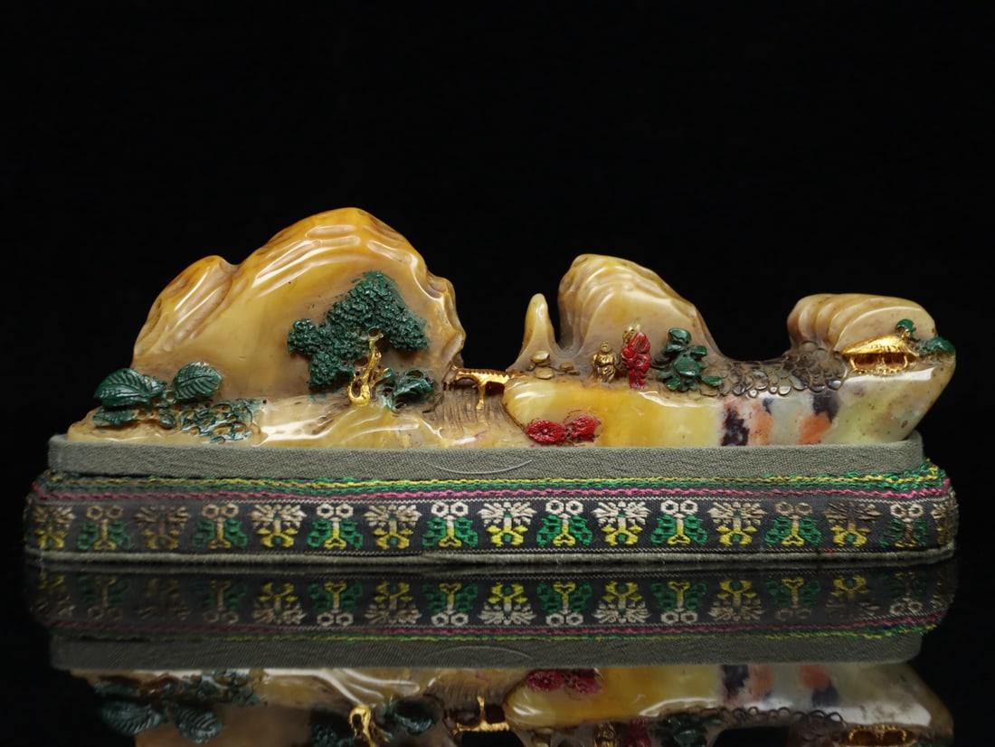 An Exquisite Tianhuang Stone Landscape and Figures Brush Holder (1 of 9)