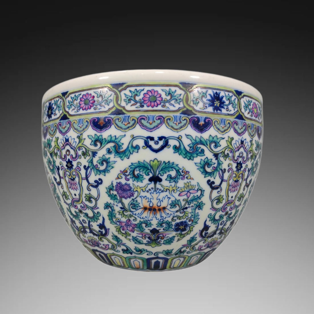 An Exquisite Doucai Lotus Pattern Vat: An Exquisite Doucai Lotus Pattern Vat,Qing Dynasty, China,Qianlong Six-character Mark,Size:6.6inx9.4in