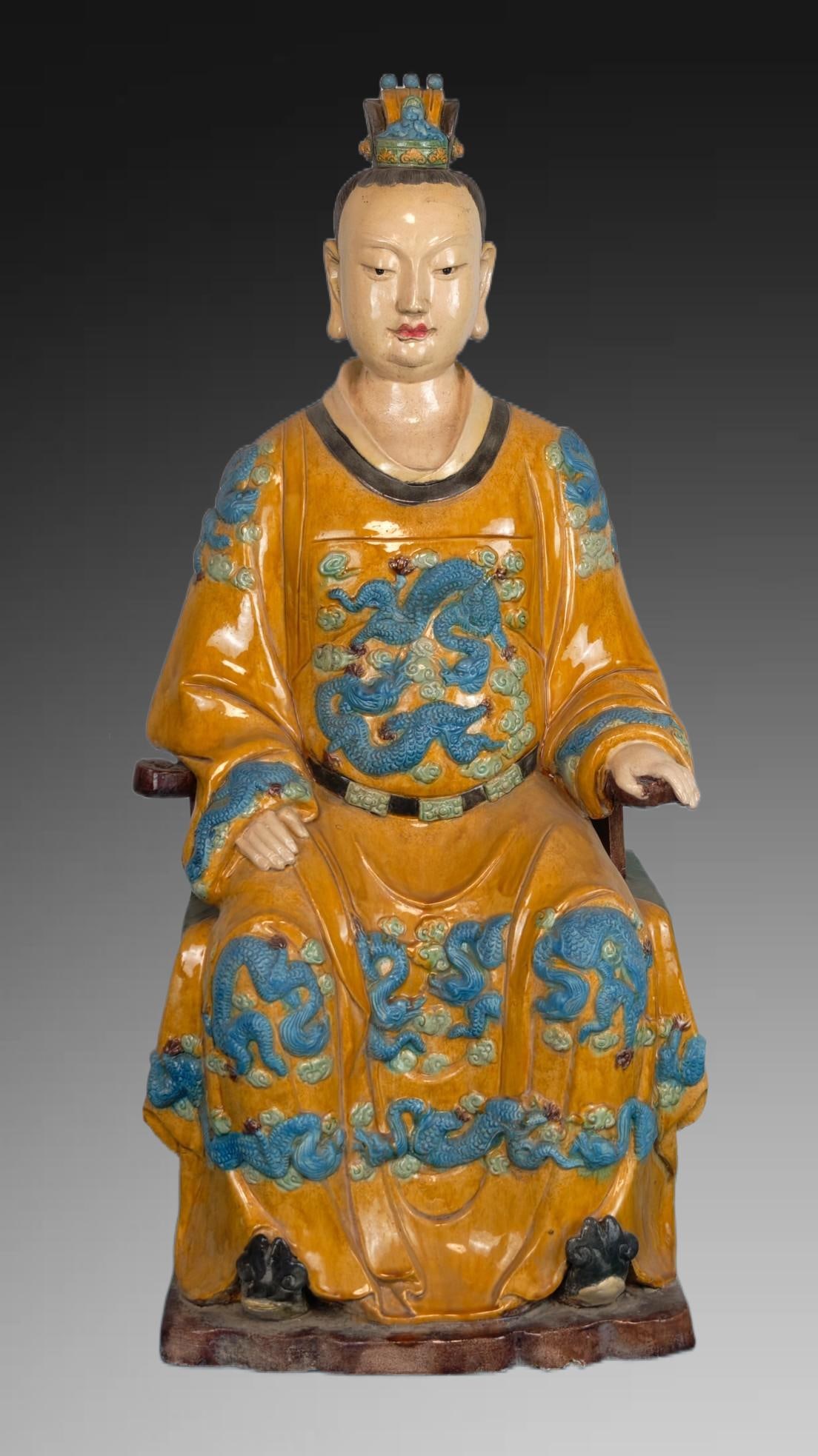 An Exquisite Tang Tri-Color Glazed Pottery Figures Ornament: A Exquisite Tang Tri-Color Glazed Pottery Figures Ornament,Tang Dynasty, China,Size:31.5inx14in 唐三彩人物摆件,中国唐代