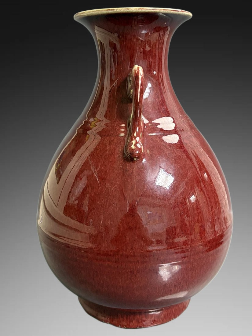 An Exquisite Flambe Glazed Double-Ears Vase: An Exquisite Flambe Glazed Double-Ears Vase,Qing Dynasty, China,Qianlong Six-character Mark,Size:12.5in×8.7in