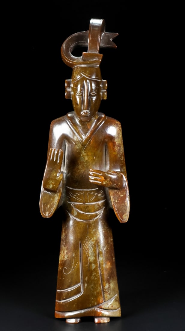 An Exquisite Hotan Jade Figures Ornament: An Exquisite Hotan Jade Figures Ornament,Han Dynasty, China,Size:4.3inx2.8inx14.2in,Weight:2750g 和田玉人摆件,中国汉代