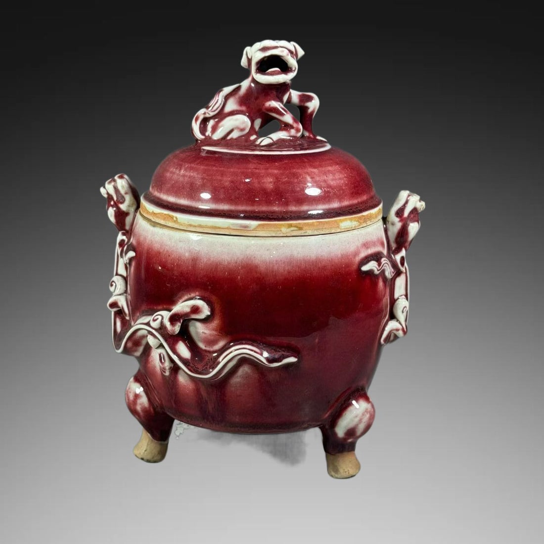 An Exquisite Red Glazed Dragon-Ears Beast Knob Incense Burner (1 of 7)