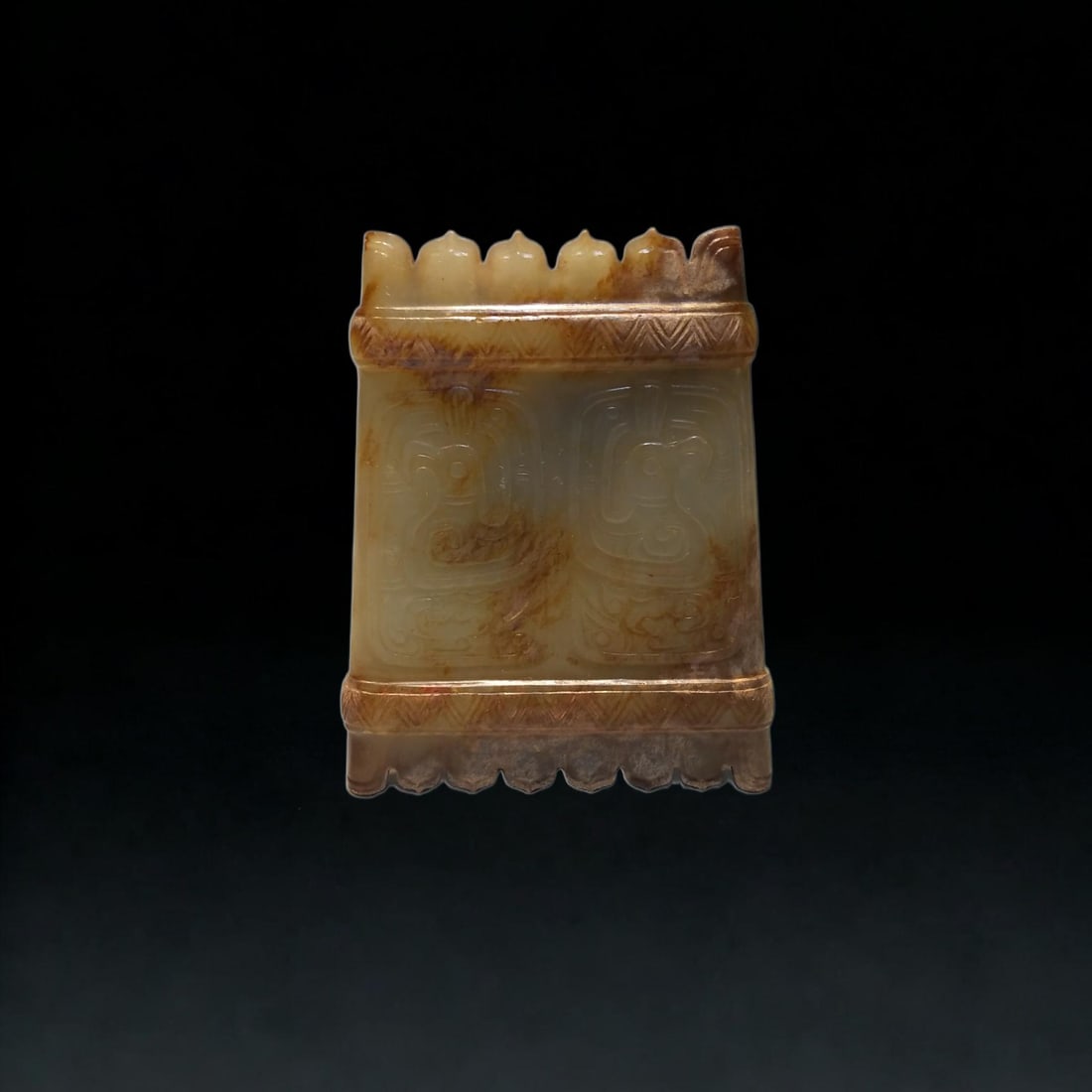 An Exquisite Hotan Jade Dragon and Phoenix Pattern Pendant: An Exquisite Hotan Jade Dragon and Phoenix Pattern Pendant,Ancient Time, China,Size:2.9inx0.3inx2.3in,Weight:60.4g 和田玉龙凤纹佩,远古时