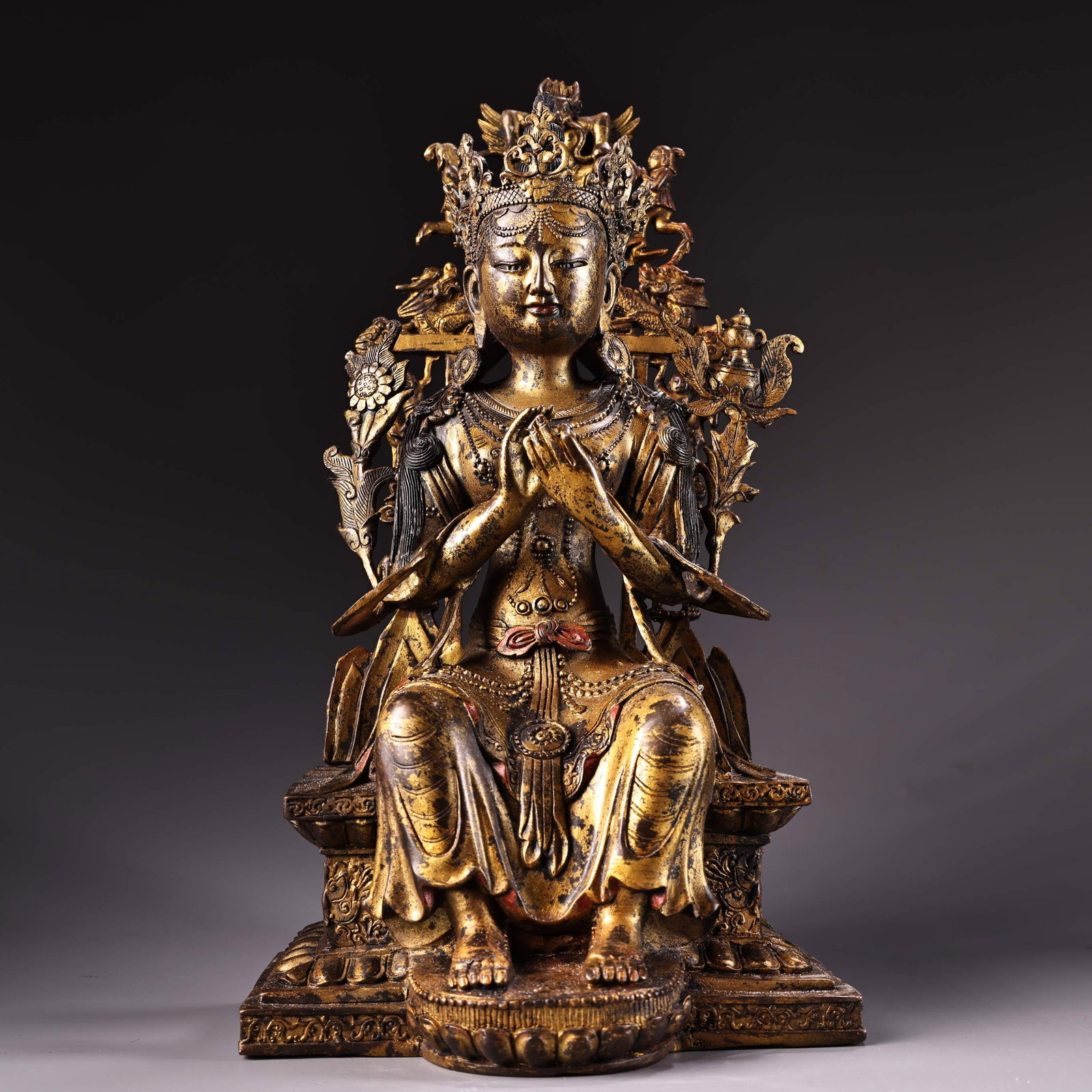 An Exquisite Bronze Mud Gold Statue of Maitreya Buddha Ornament: An Exquisite Bronze Mud Gold Statue of Maitreya Buddha Ornament,Ming Dynasty, China,Size:16.1inx8.7in,Weigh:5100g