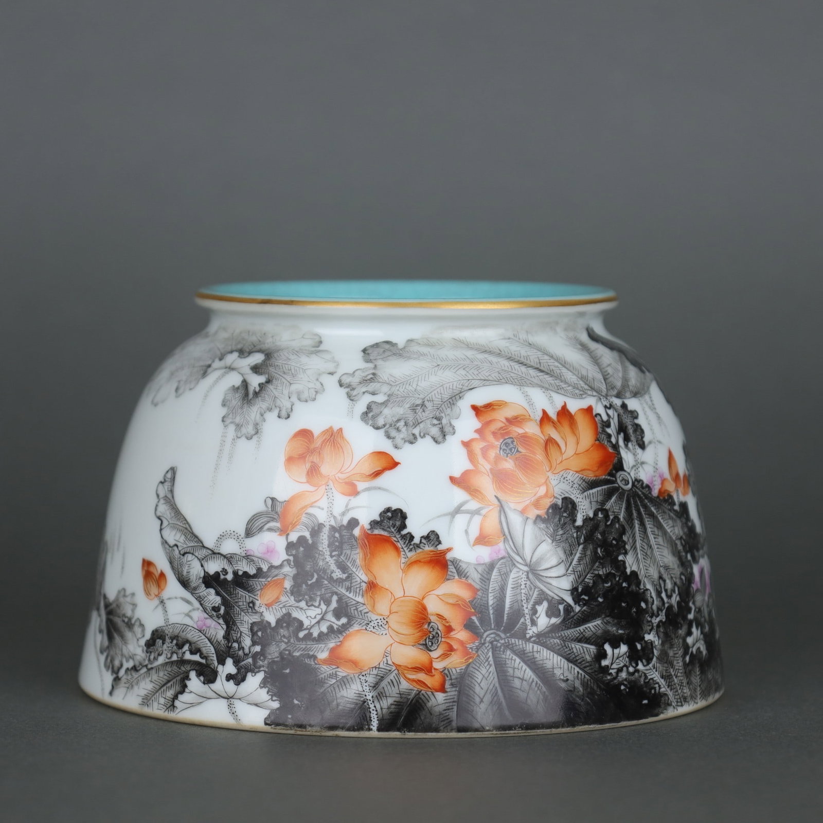 An Exquisite Iron-Red Ink Color Lotus Pattern Brush Washer: An Exquisite Iron-Red Ink Color Lotus Pattern Brush Washer,Qing Dynasty, China,Yongzheng Six-character Mark,Size:3.2inx5.1in