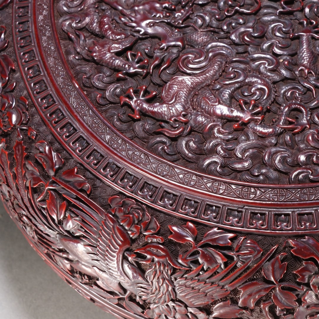 An Exquisite Carved Red Lacquer Dragon Pattern Box - 3
