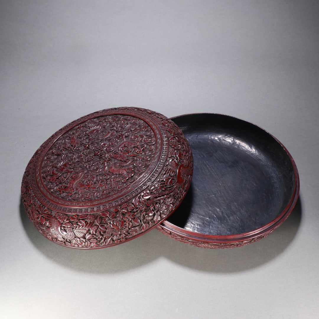An Exquisite Carved Red Lacquer Dragon Pattern Box - 4