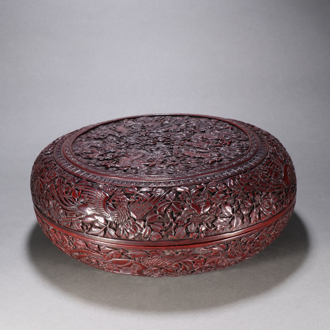 An Exquisite Carved Red Lacquer Dragon Pattern Box - 6