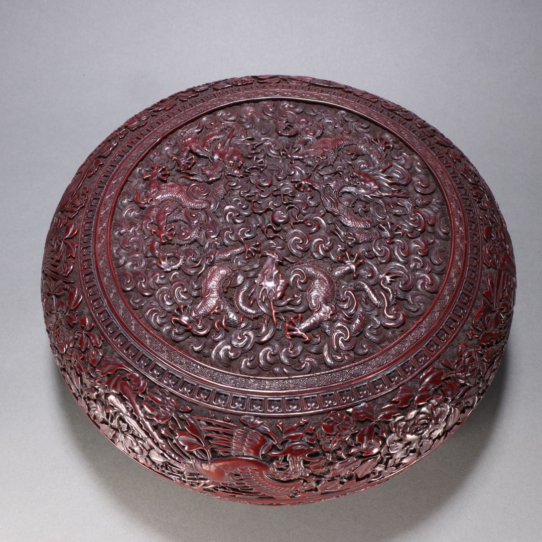 An Exquisite Carved Red Lacquer Dragon Pattern Box - 7
