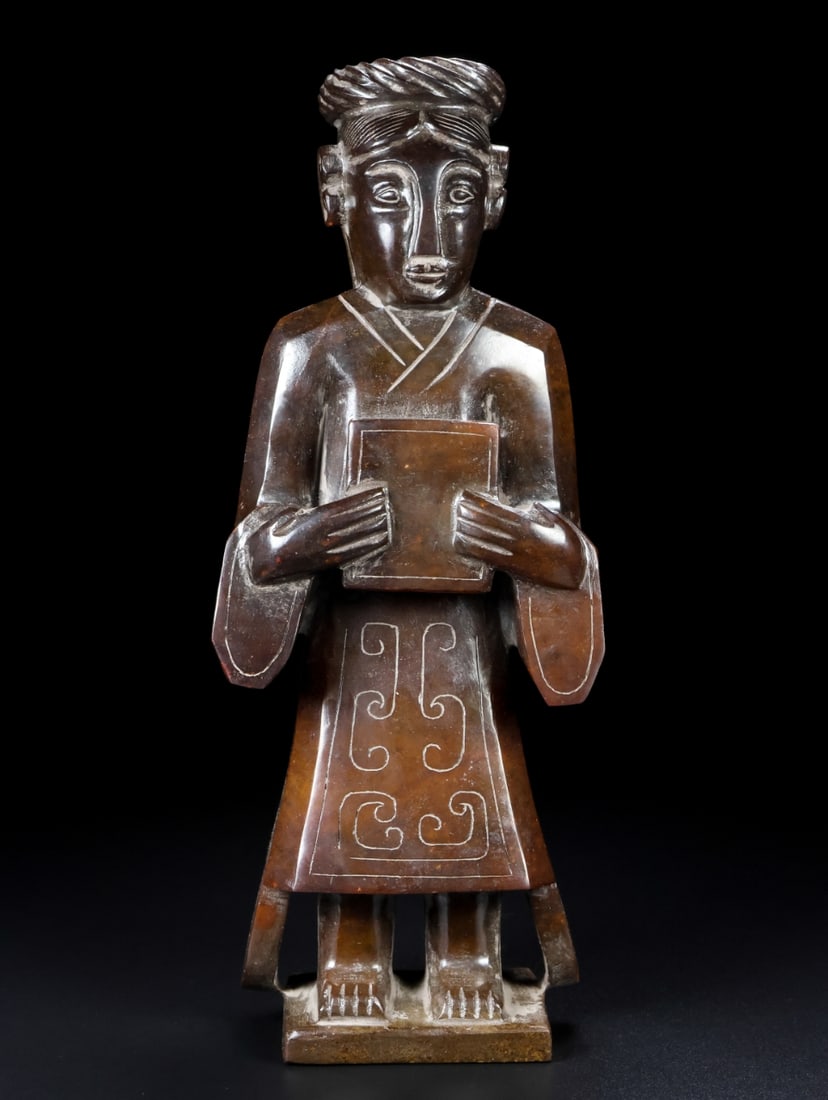 An Exquisite Hotan Jade Figures Ornament: An Exquisite Hotan Jade Figures Ornament,Han Dynasty, China,Size:3.5inx2.4inx9.4in,Weight:1632g 和田玉人摆件,中国汉代