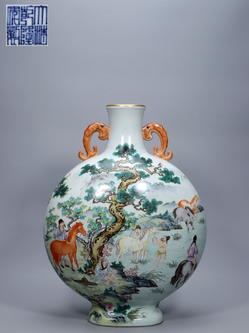 An Exquisite Famille-Rose Character and Story Pattern Vase: An Exquisite Famille-Rose Character and Story Pattern Vase,Qing Dynasty, China,Qianlong Six-character Mark,Size:19.5inx8.7inx14.8in 粉彩人物故事纹瓶,