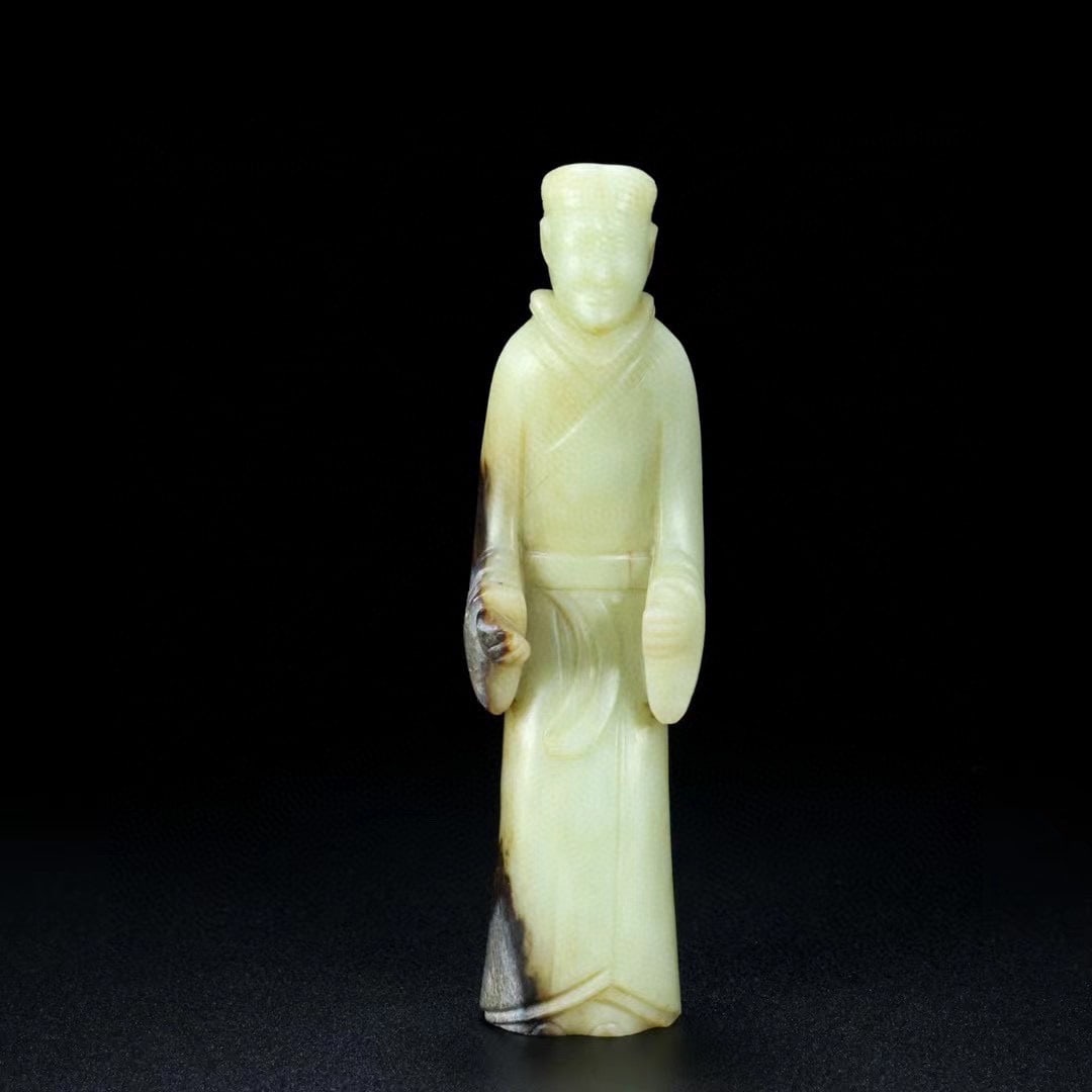 An Exquisite Hotan Jade Figures Ornament: An Exquisite Hotan Jade Figures Ornament,Qing Dynasty, China,Size:5.4inx1.4inx1.2in,Weight:197.7g 和田玉人摆件,中国清代