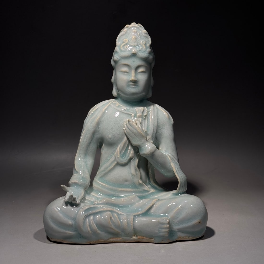 An Exquisite Hutian Kiln Shadow Blue Glazed Avalokitesvara Ornament: An Exquisite Hutian Kiln Shadow Blue Glazed Avalokitesvara Ornament,Song Dynasty, China,Size:8.1inx6.7in