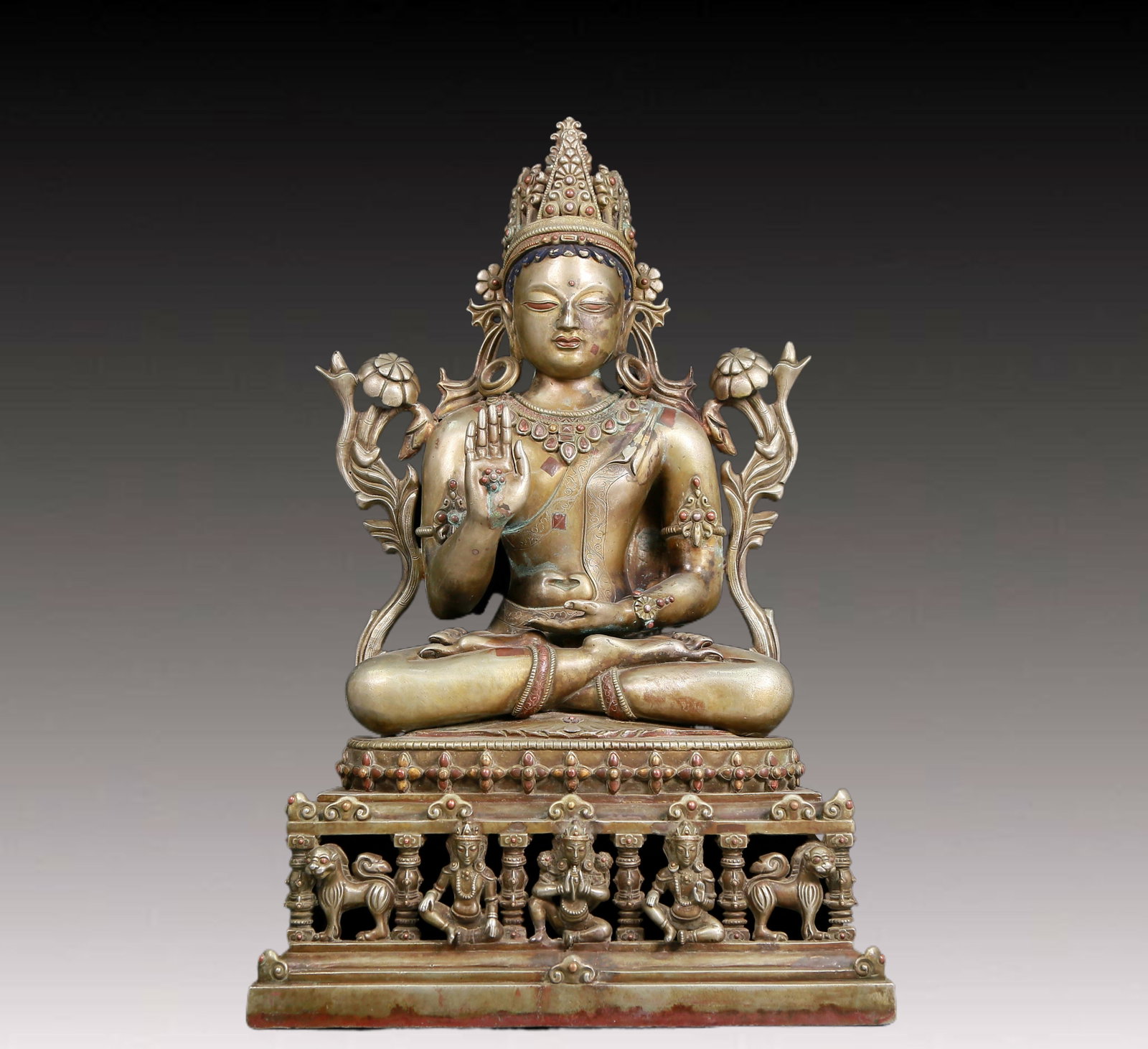 A solemn alloy bronze inlaid silver longevity Buddha statue (1 of 14)