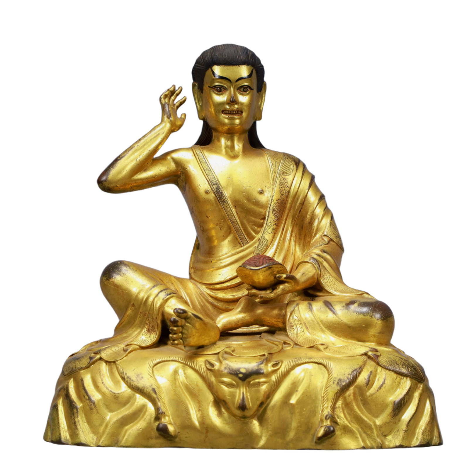 A Solemn Gilt Bronze Statue of Guru