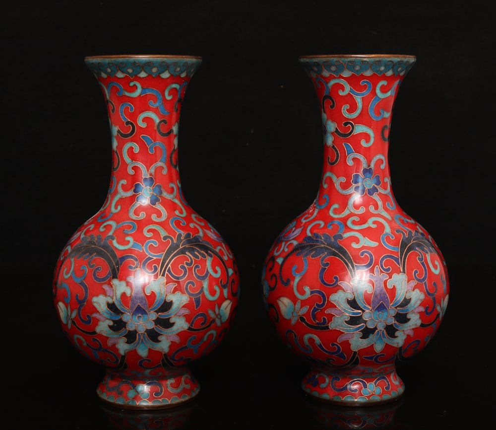 A Pair of Exquisite Cloisonne Lotus Pattern Vases: A Pair of Exquisite Cloisonne Lotus Pattern Vases,Qing Dynasty,China,with Qianlong Four-character