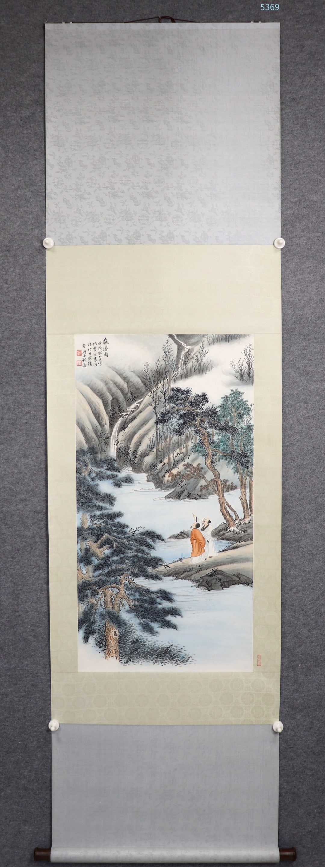 A Chinese Vertical Scroll Ink Painting of Landscape and Figure on Paper