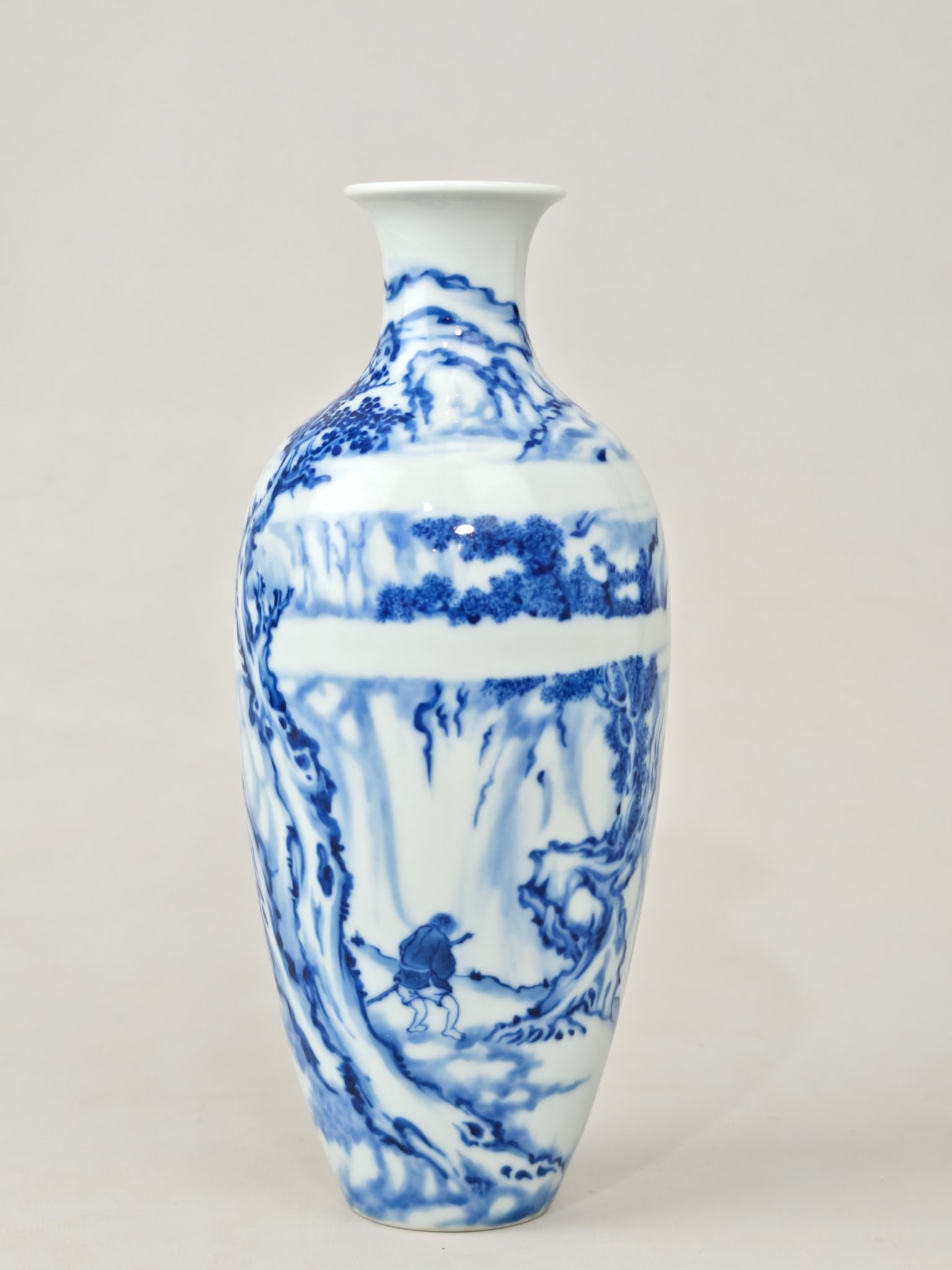 Blue and White Landscape and Figure Pattern Vase