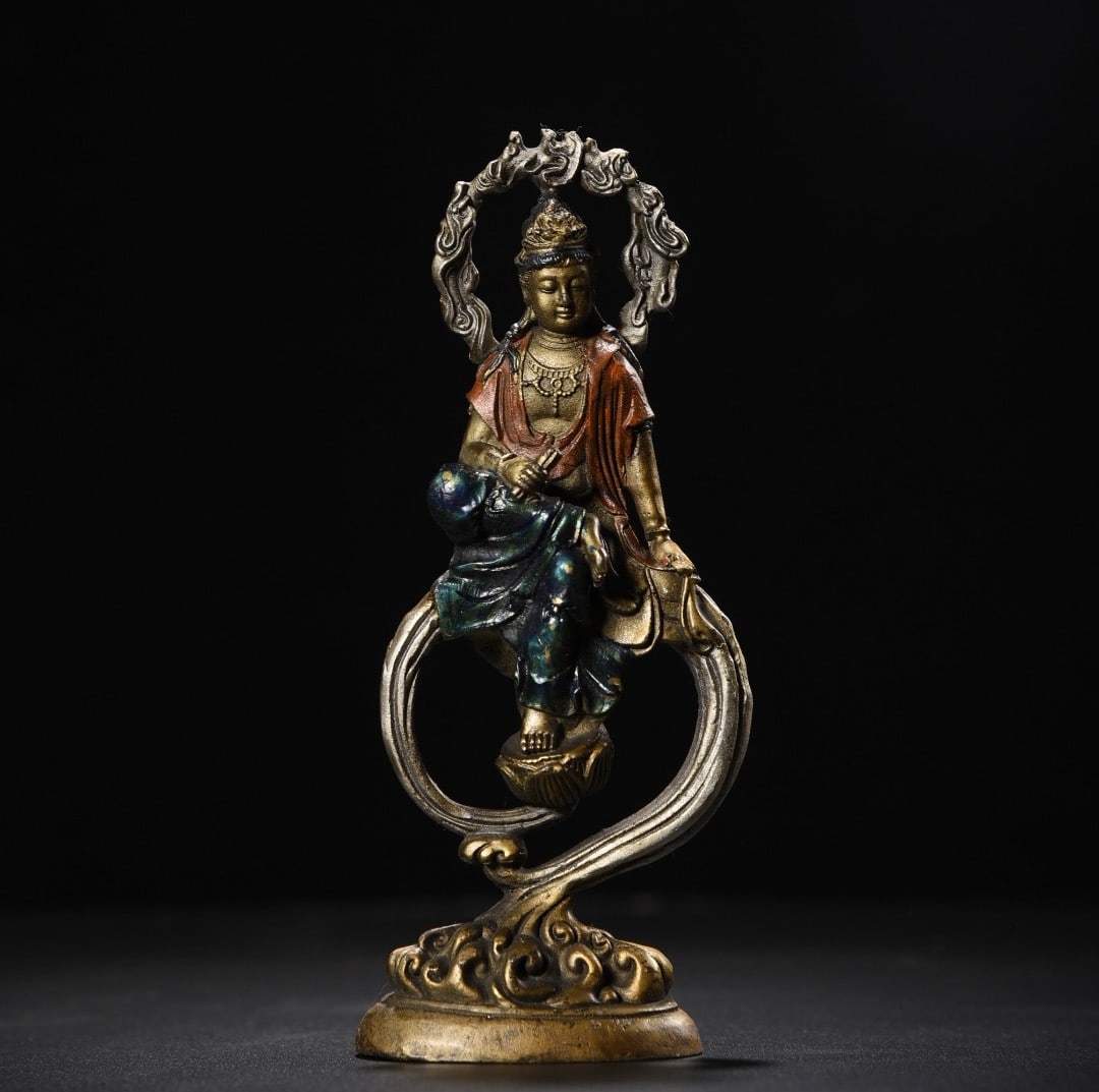 An Exquisite Copper Painted Color Statue of Avalokitesvara