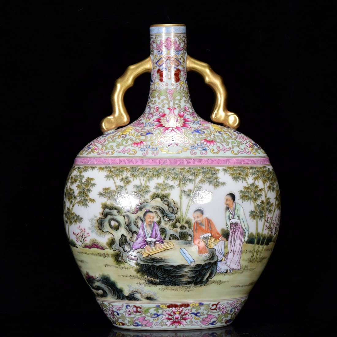 An Exquisite Famille-Rose Gilded Character and Story Pattern Double-Ears Vase