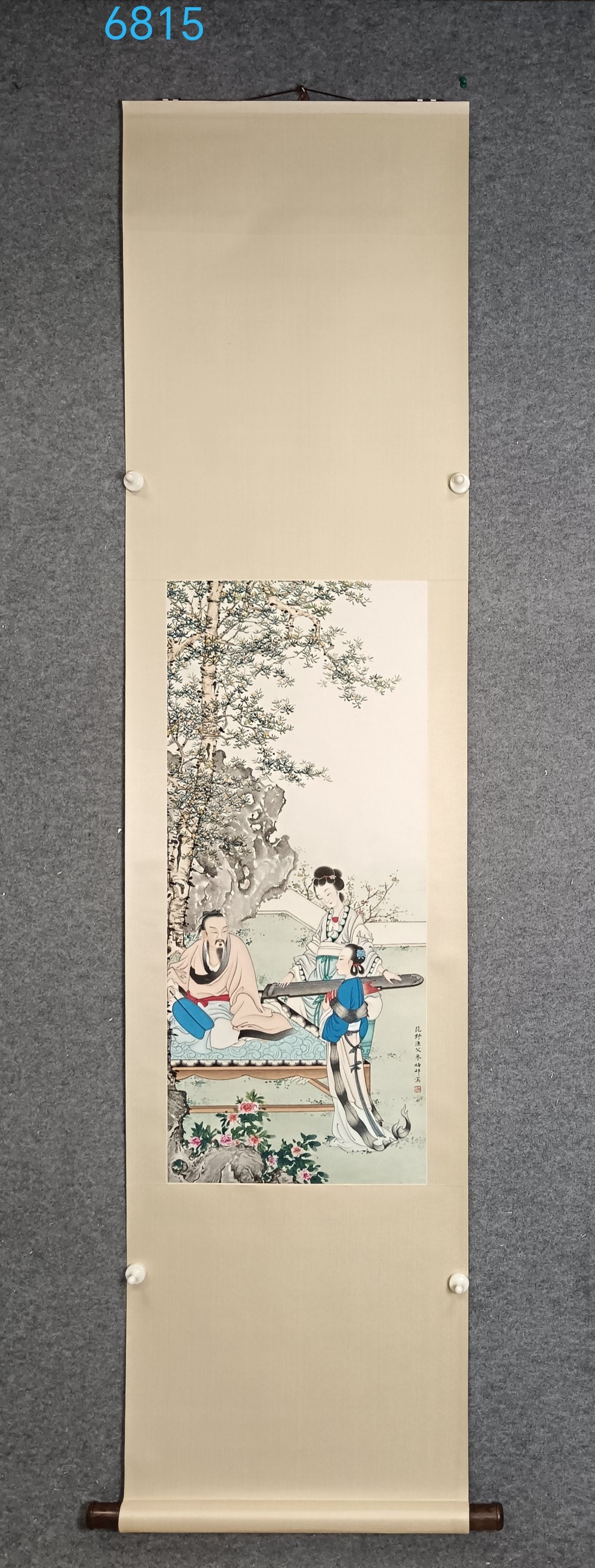 A Chinese Vertical Scroll Ink Painting of Character and Story on Paper: A Chinese Vertical Scroll Ink Painting of Character and Story on Paper,Zhu meicun,Size:(Without frame)14.2inx35.4in,一幅中国水墨人物故事