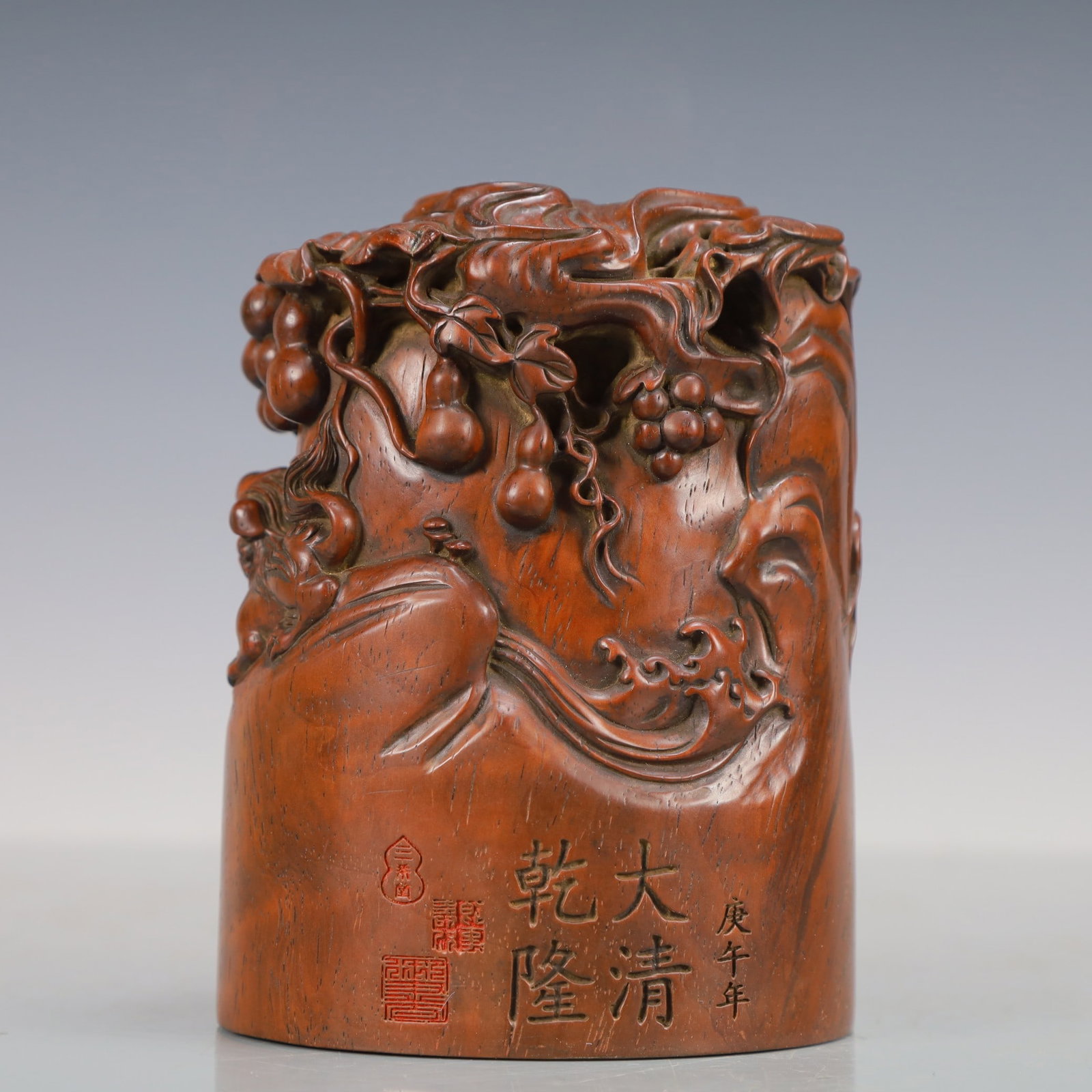 An Exquisite Huanghuali wood Melon and Fruit Pattern Seal (1 of 6)
